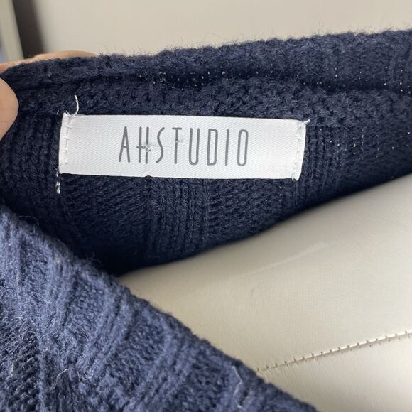 Retro 90s Style Blue Crewneck Chunky Stripe Sweater Coastal Preppy - Picture 4 of 6